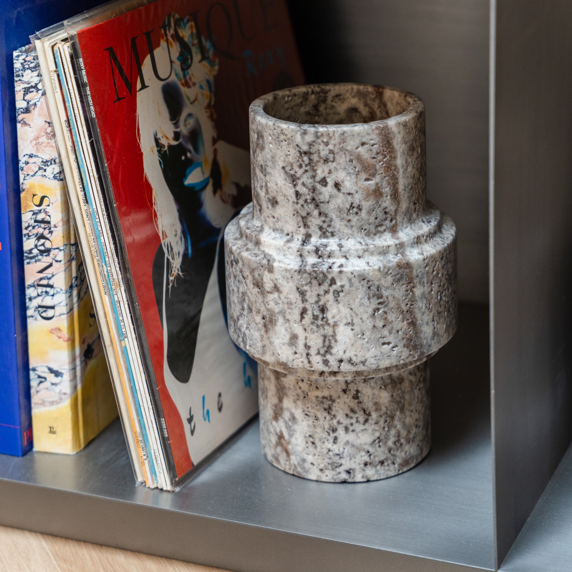 Silver Travertine Vase 'Column'