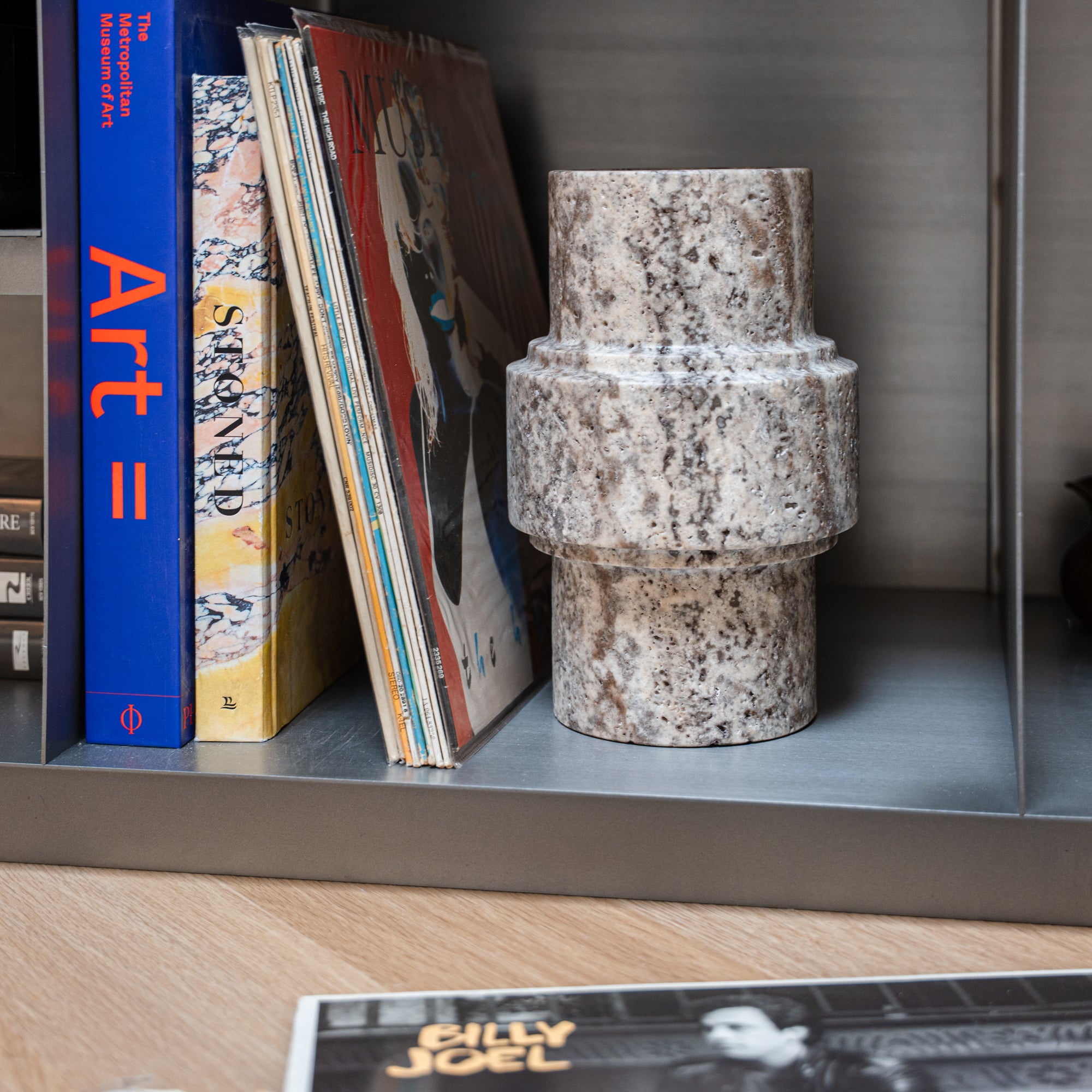 Silver Travertine Vase 'Column'
