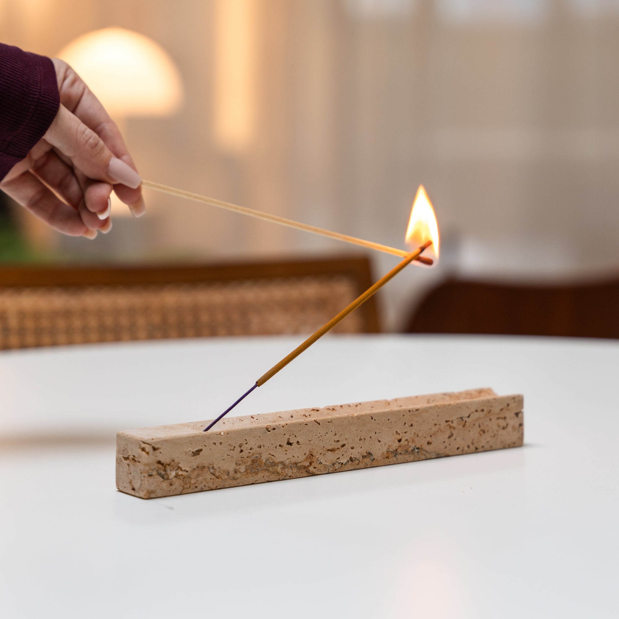 Beige Travertine Incense Holder