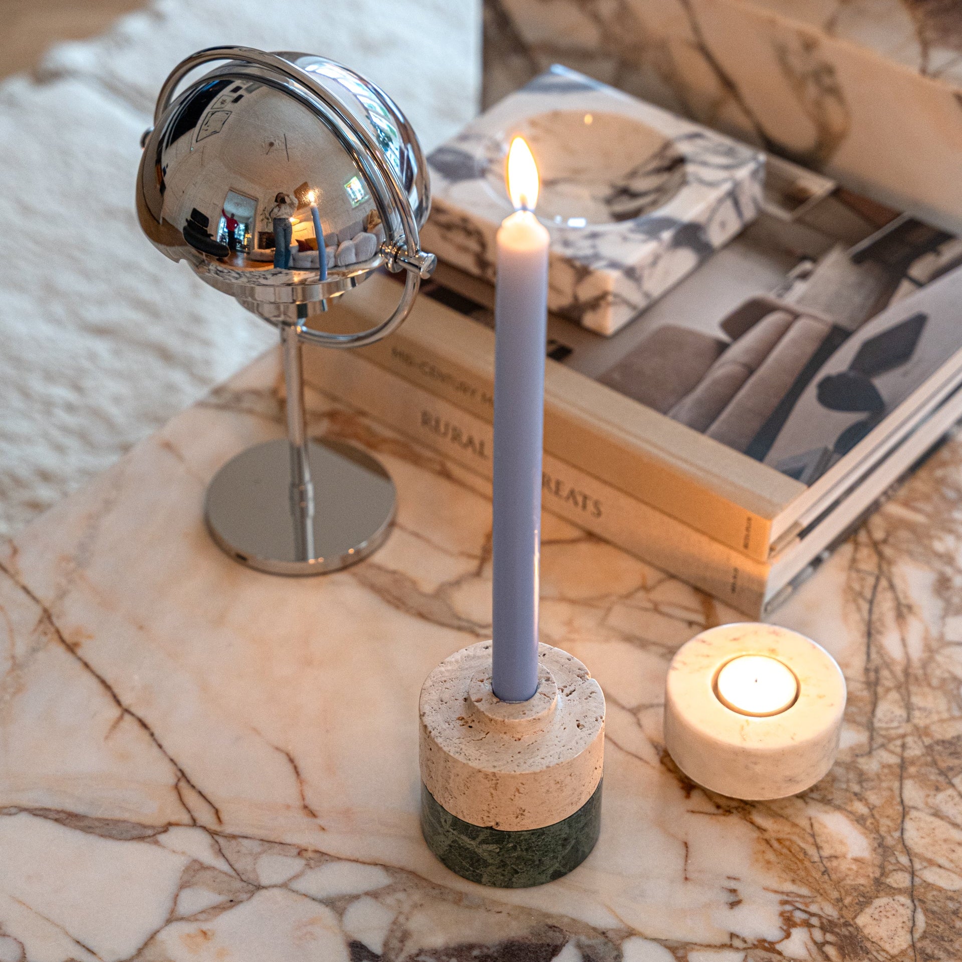 Beige Travertine 'Switch' Candle Holder