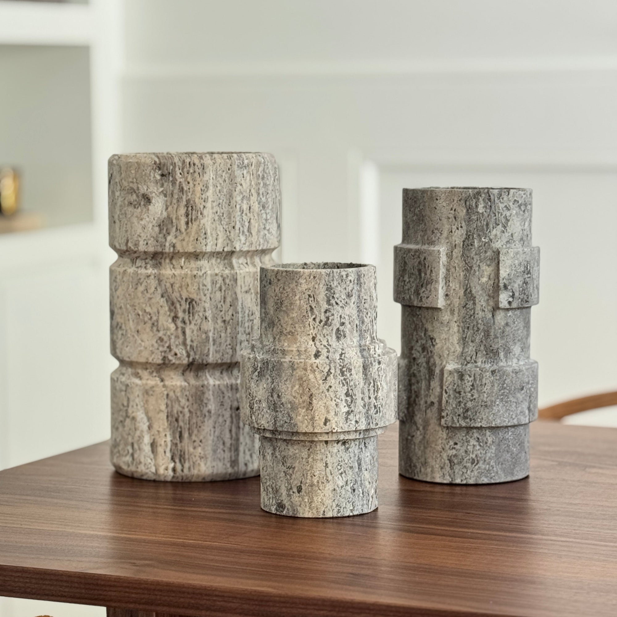 Silver Travertine Vase 'Don'
