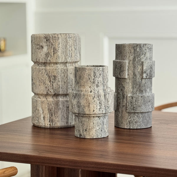 Silver Travertine Vase 'Column'
