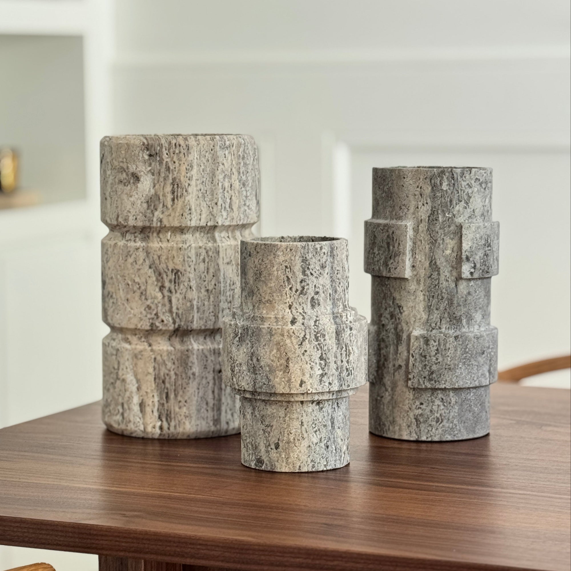 Silver Travertine Vase 'Vida'