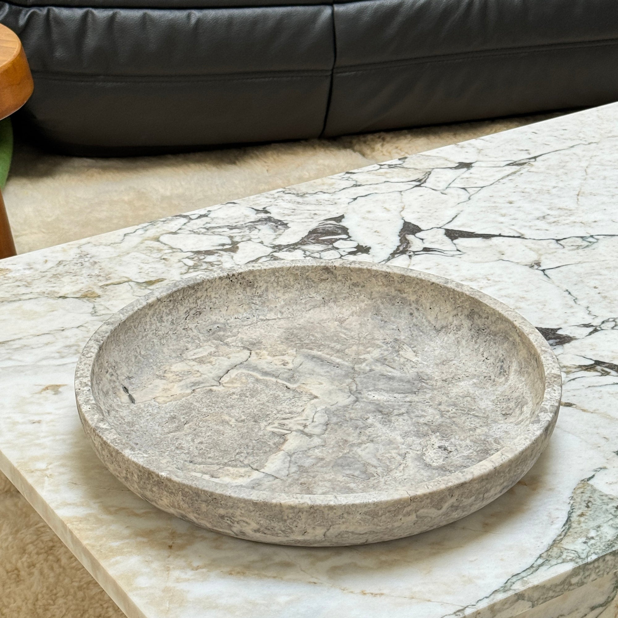 Silver Travertine bowl 'Luna' XL