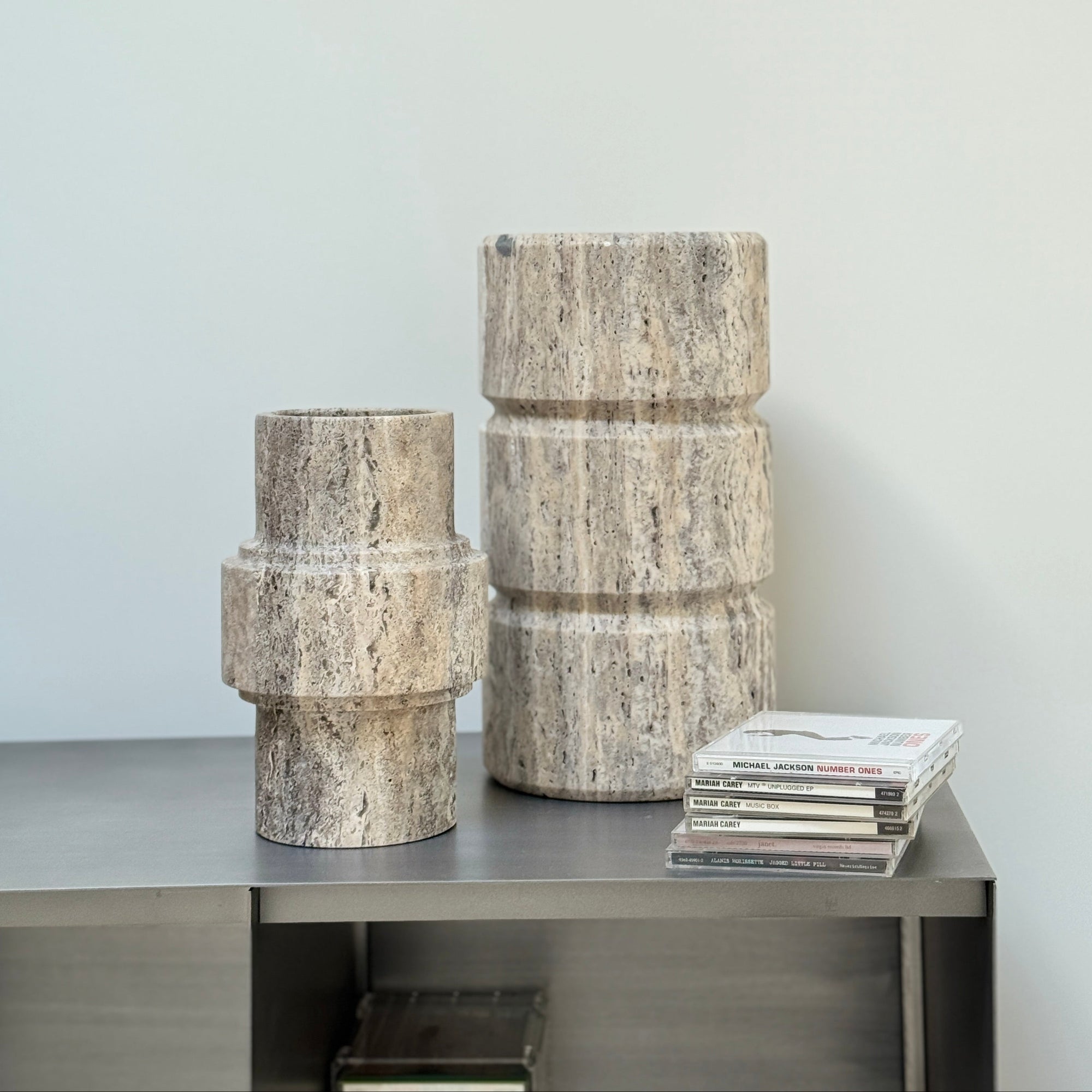 Silver Travertine Vase 'Column'
